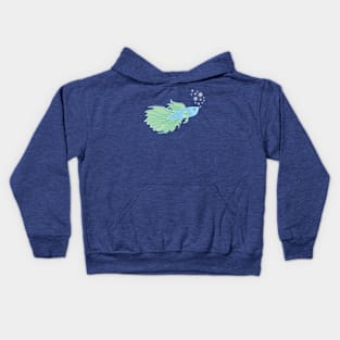 Blue and Green Beta Fish Making a Bubble Nest Kids Hoodie